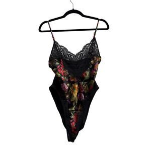 Vanity Fair Floral Lace Tank Top Bodysuit Womens Small Black Vintage Whimsigoth